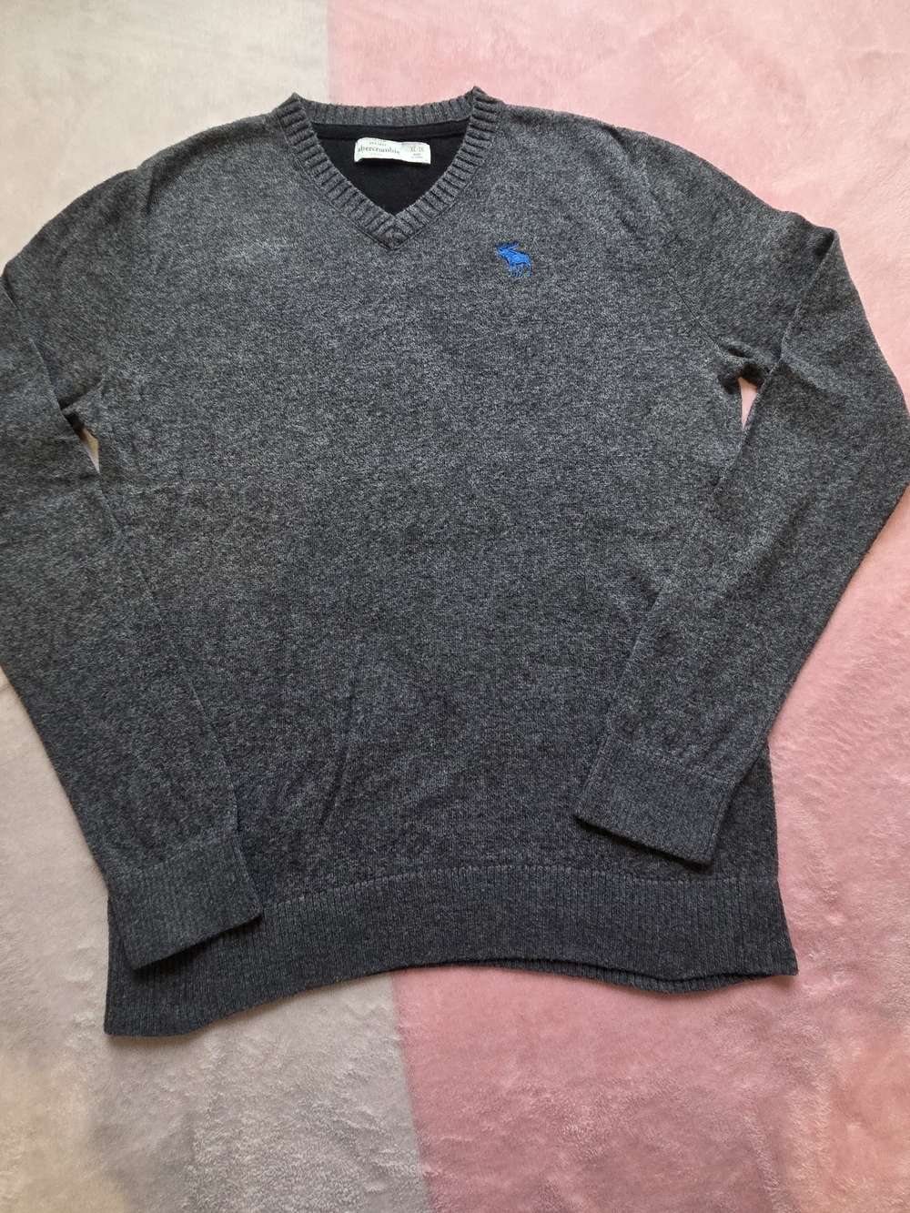abercrombie kids Gray V-Neck Sweater with Blue Logo